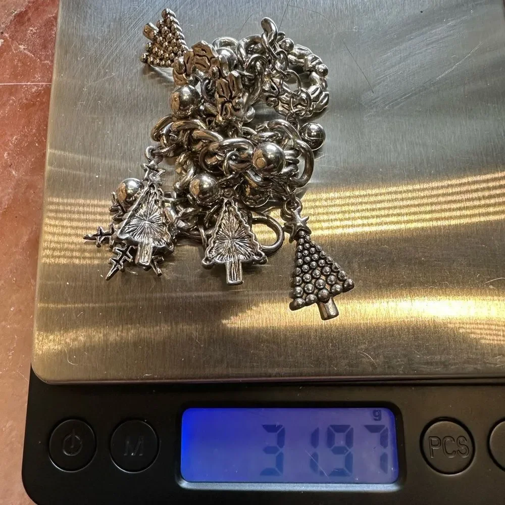 Vintage Christmas & Winter Theme Charm Bracelet. Tree Snowflakes Wreath
